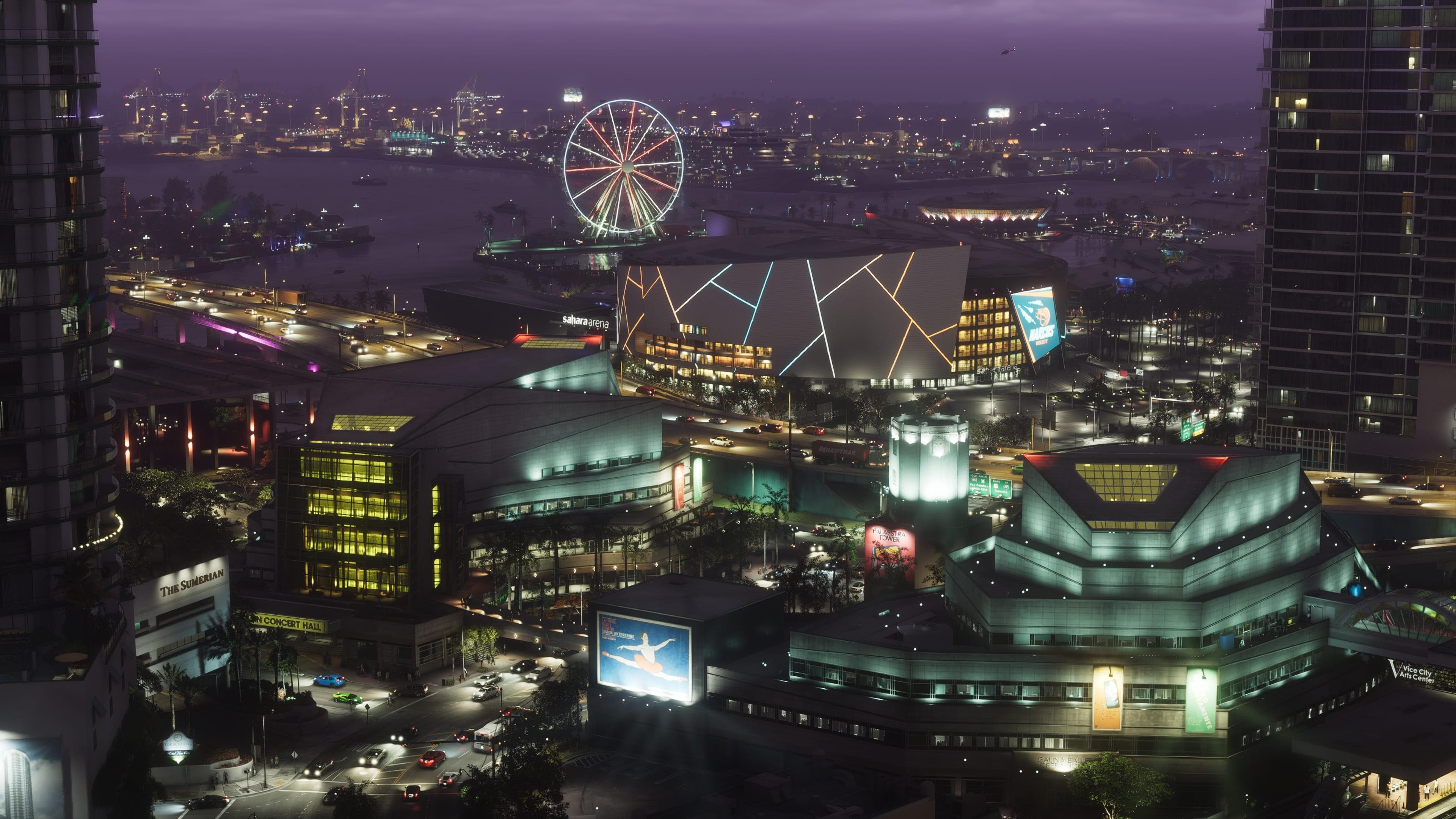 Official GTA VI screenshot showing a Vice City street scene